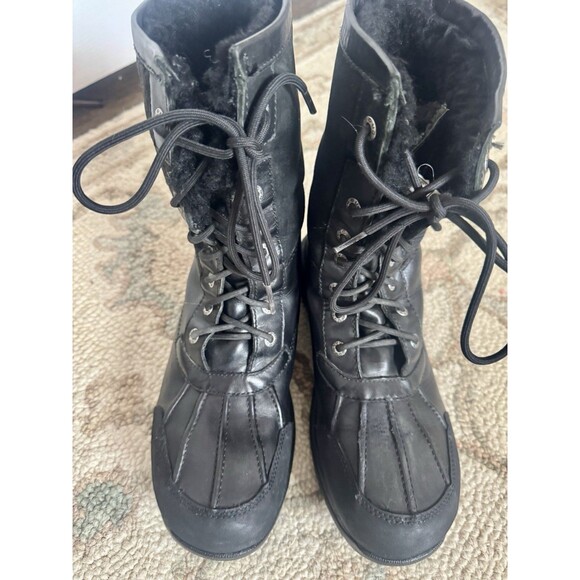 UGG Butte Sheepskin Vibran Lace Up Boots Winter Mens Size10 Black Leather Chukka - Picture 11 of 12